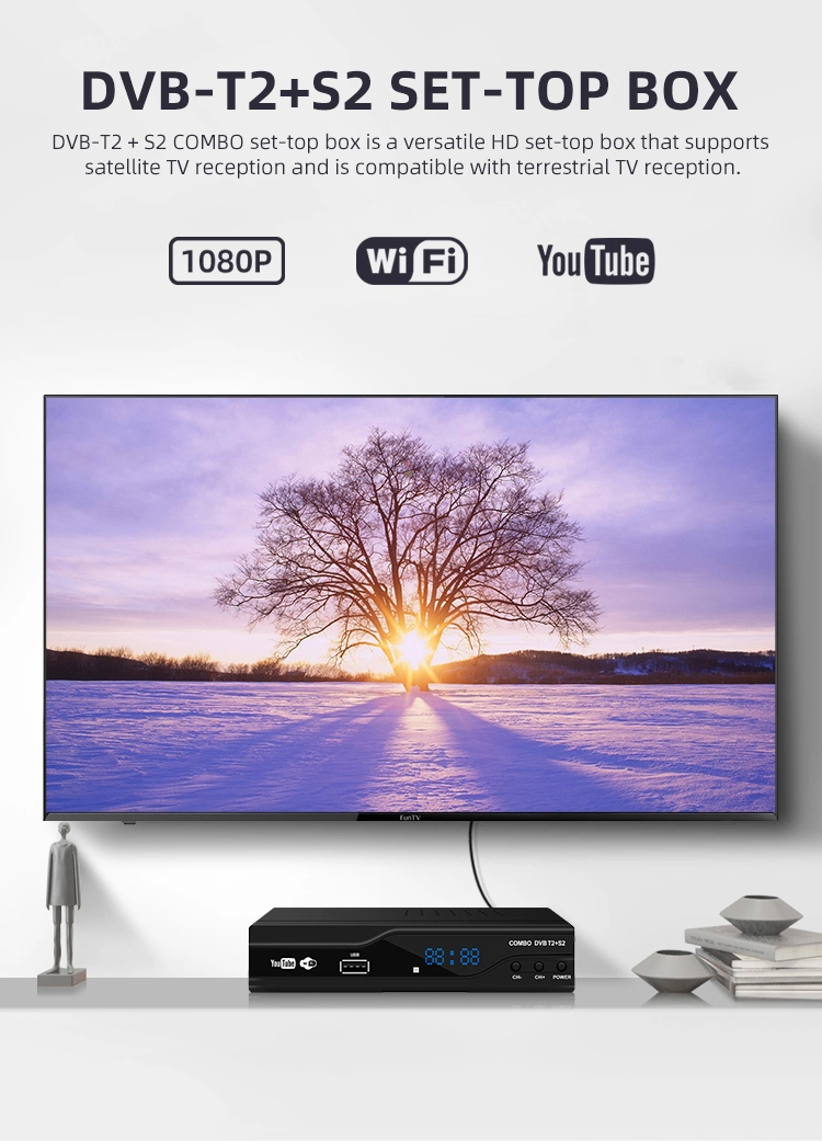 Junuo Full HD Quality Combo T2 S2 Digital TV Set-Top Box 1080P MPEG 4 TV Receiver with WiFi Youtube