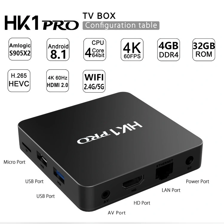 Factory Sale HK1 PRO S905X2 HD 2.1 1080P 60fps Android 8.1 Smart TV Set Top Box