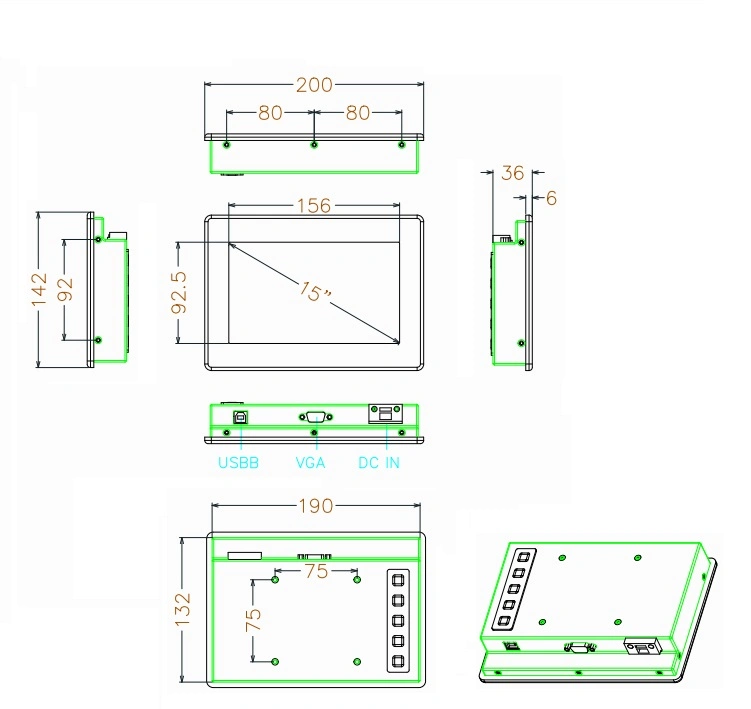 7inch 1024*600 Car CCTV Monitor 300CD/M2 Industrial Capacitive Touch Screen Dustproof Display LCD Monitor