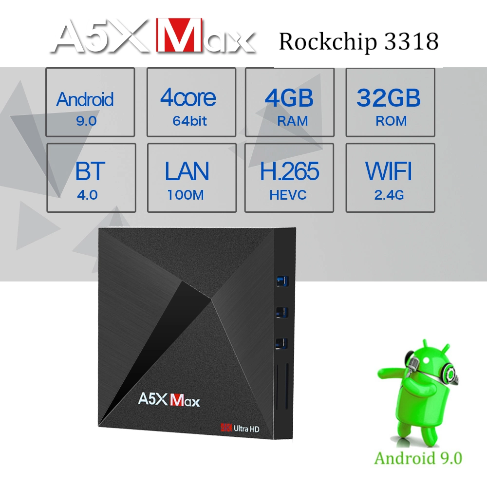 Hot Selling A5X Max Rk3328 4GB 32GB Android TV Box A5X Max 4K Full HD Quad Core Smart TV Box for Internet Set Top Box