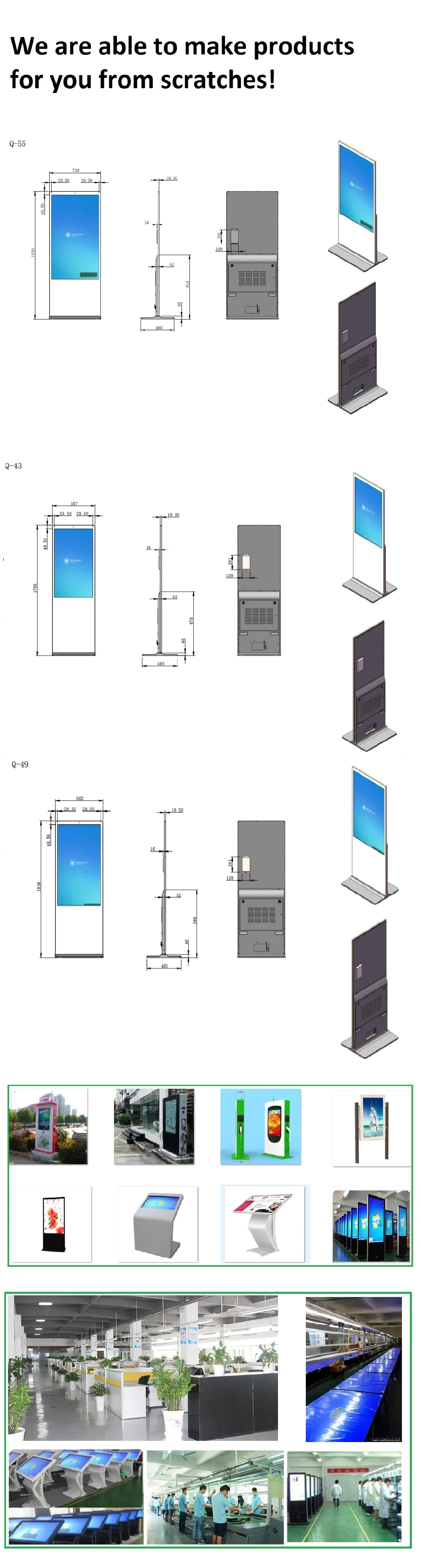 OEM & ODM Dual Screen Monitor Stand Double Sided LCD Screen, HD Touch Monitor LCD Display