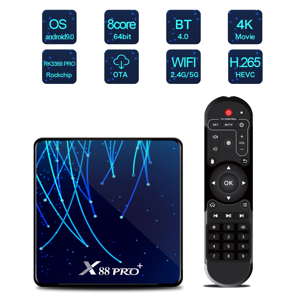 2020 X88 PRO Plus 4K Android TV Box 9.0 Rk3368 Octa Core 4GB RAM 64GB 128GB 5GHz WiFi Internet Set Top Box with Ota Update