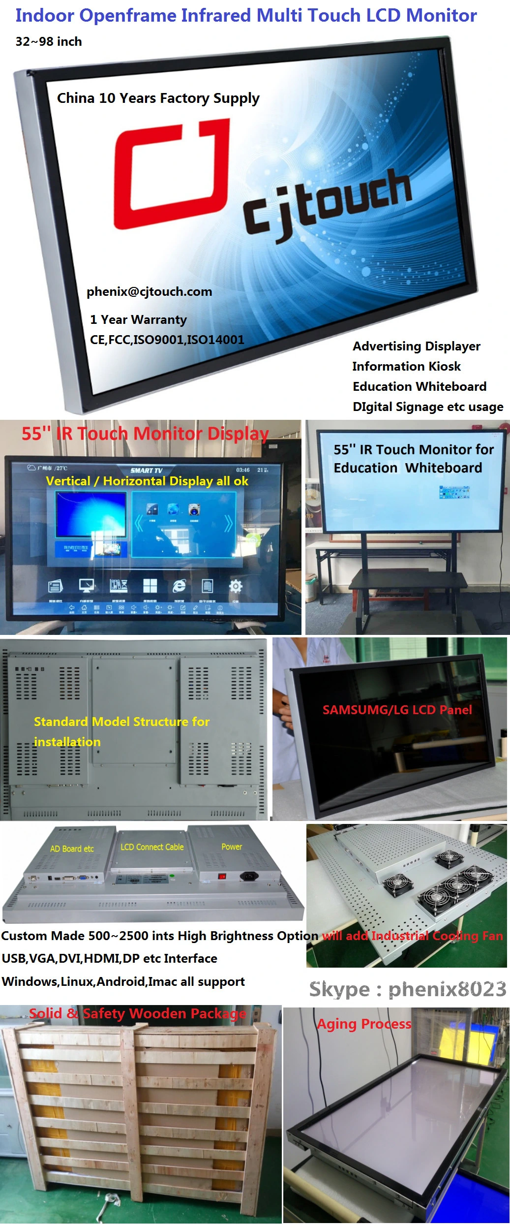 Touchscreen 4inch Industrial Outdoor IP66 Waterproof Vandalproof TFT LCD Monitor LED Display