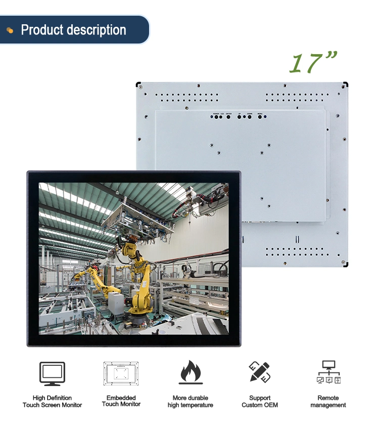 Shenzhen Portworld 17inch Metal Housing Industrial VGA Monitor with Touch Screen