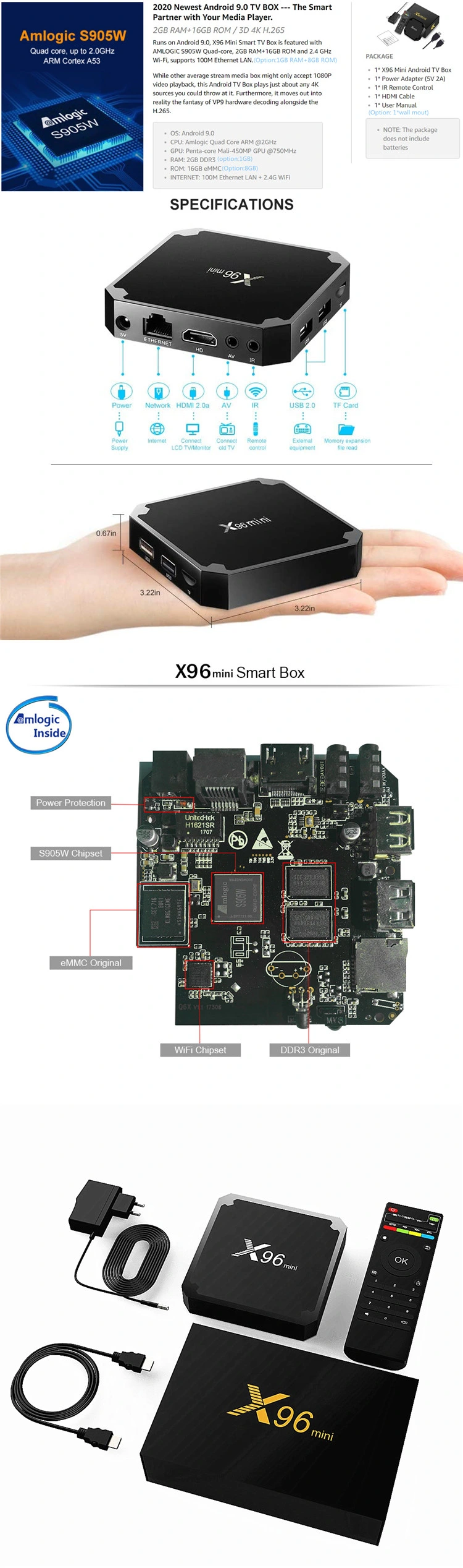 Android 9.0 S905W X96 Mini IPTV Box with 2GB 16GB IPTV Set Top Box