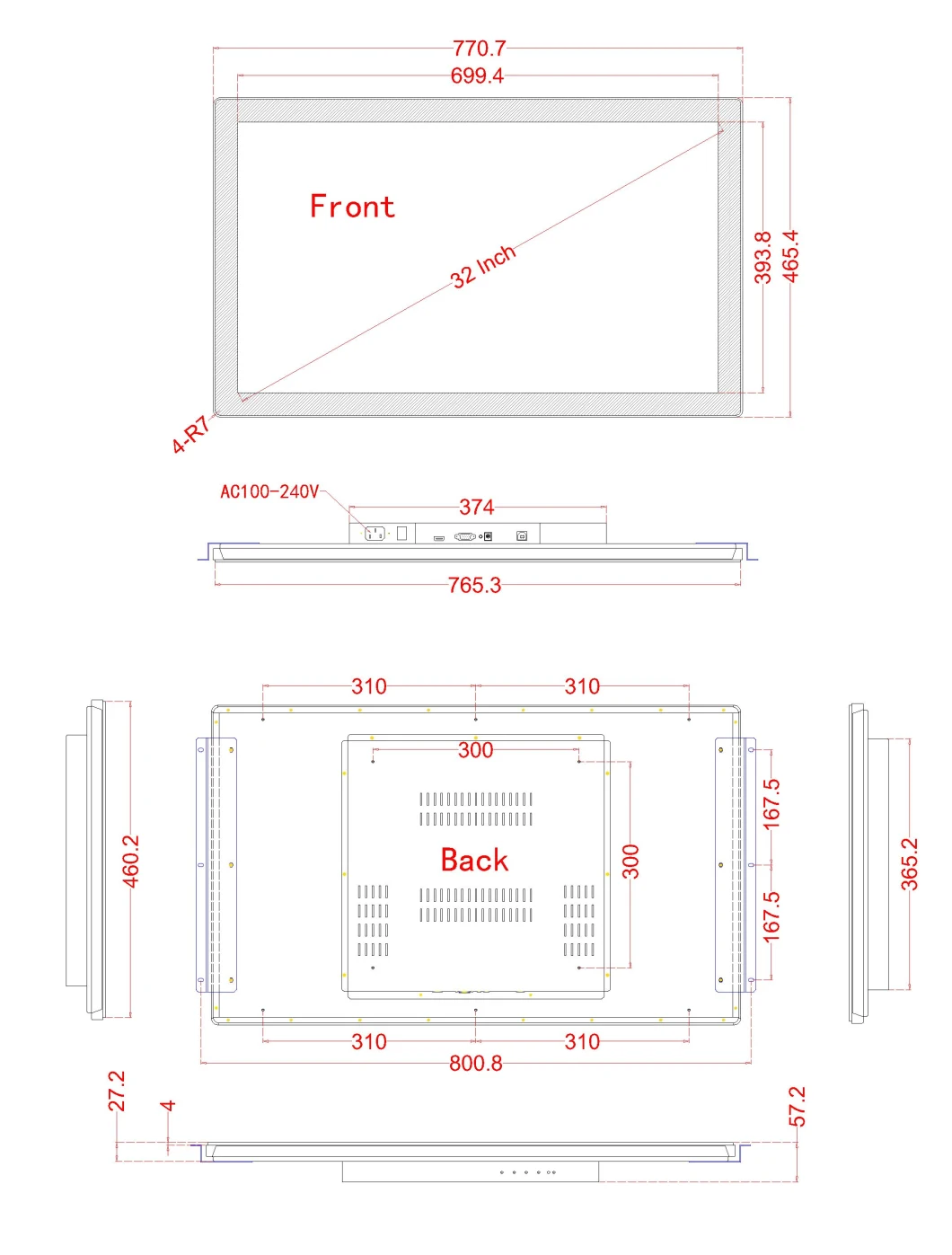 Embedded 32-Inch Capacitive Touch Screen TFT LCD Touch Screen Display