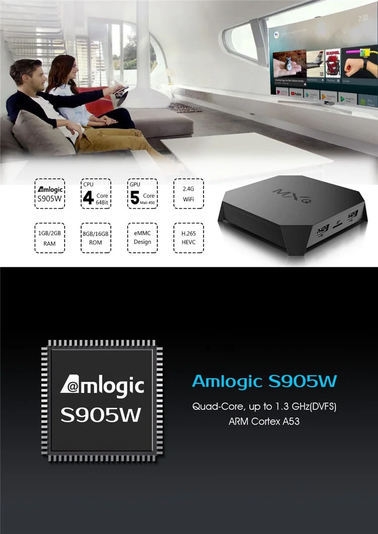 Factory Price Android TV Box U2+ Mxq S905W 2g 16g Quad Core Digital TV Set Top Box Android 7.1 TV Box