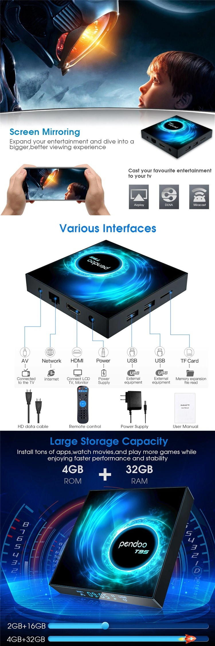 Newest Android 10.0 OS Pendoo T95 H616 TV Box Quad-Core 2GB RAM 16 / 32 GB ROM Support 6K WiFi Internet Set Top Box Media Player