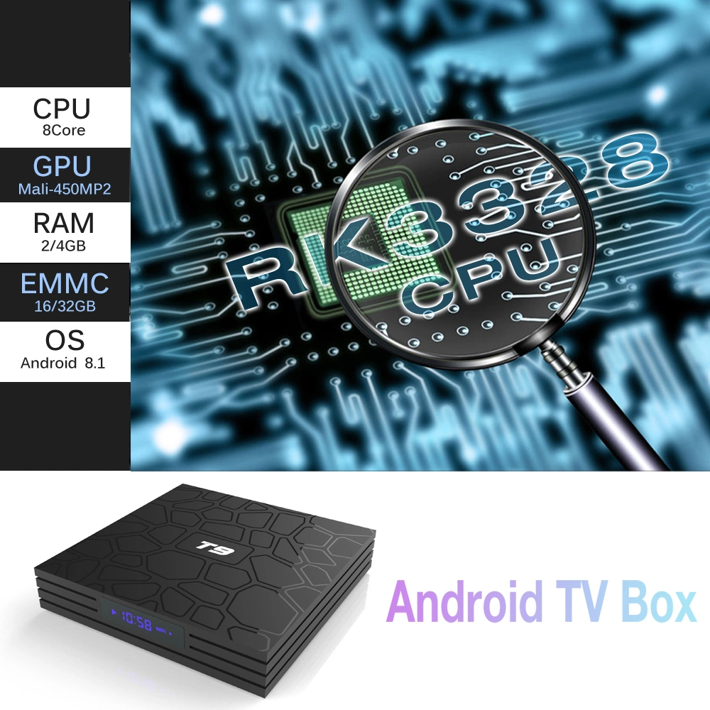 Android T9 Rk3328 TV Box HD Black TV Box Full HD 1080P Video Digital Cable TV Set Top Box with WiFi Android TV Box with SIM Card