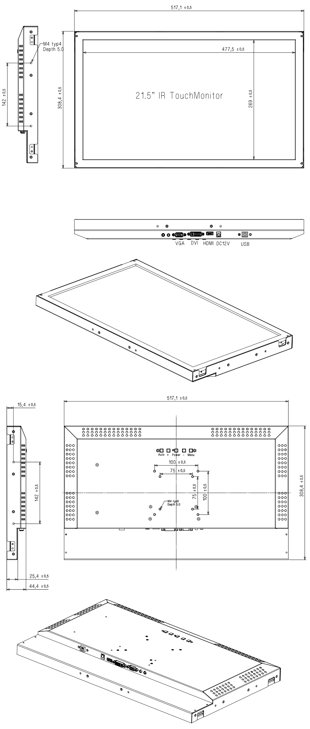 21.5 Inch FHD Open Frame LCD IP65 IR Touchscreen Monitor