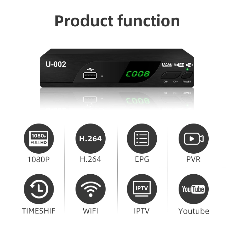 Junuo 2020 New Product 1080P Full HD DVB-T2 Set Top Box with Youtube WiFi Function