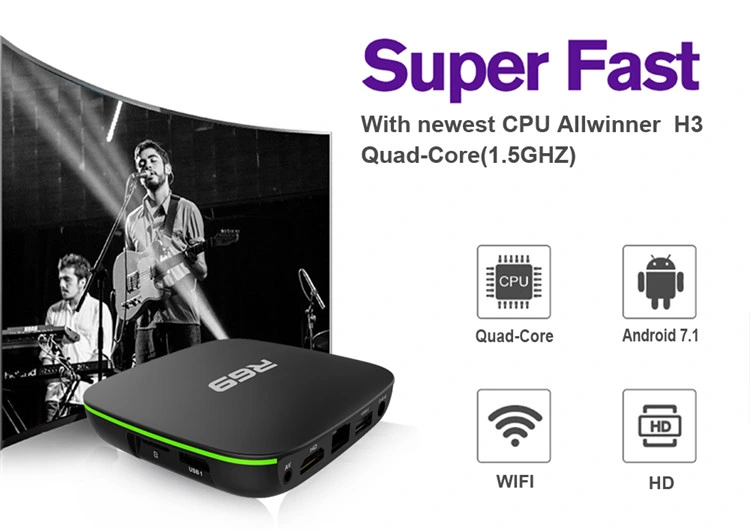 Android TV Box 9.0 R69 Allwinner H3 1g 8g Internet TV Set Top Box with Android 9.0 World Max TV Box