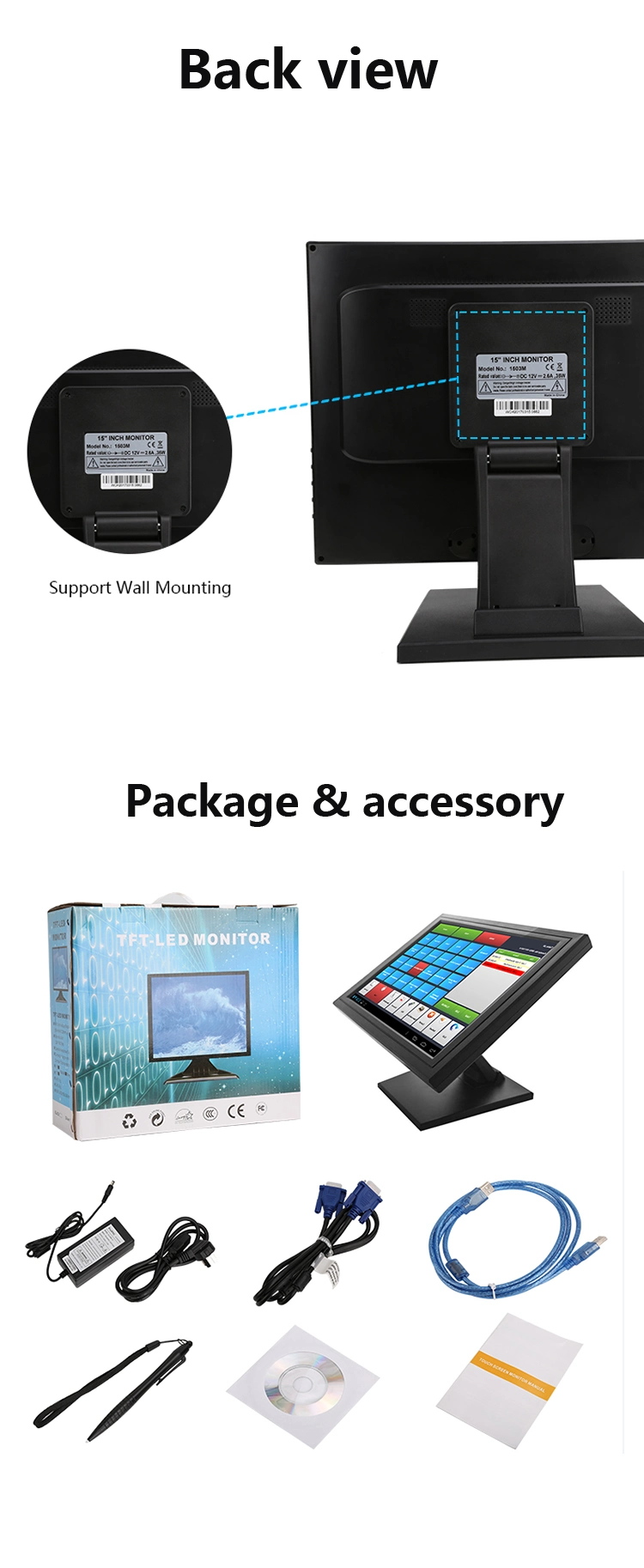 Low Cost Cheap Bluetooth Wall Mount POS Touch Screen Monitor 17