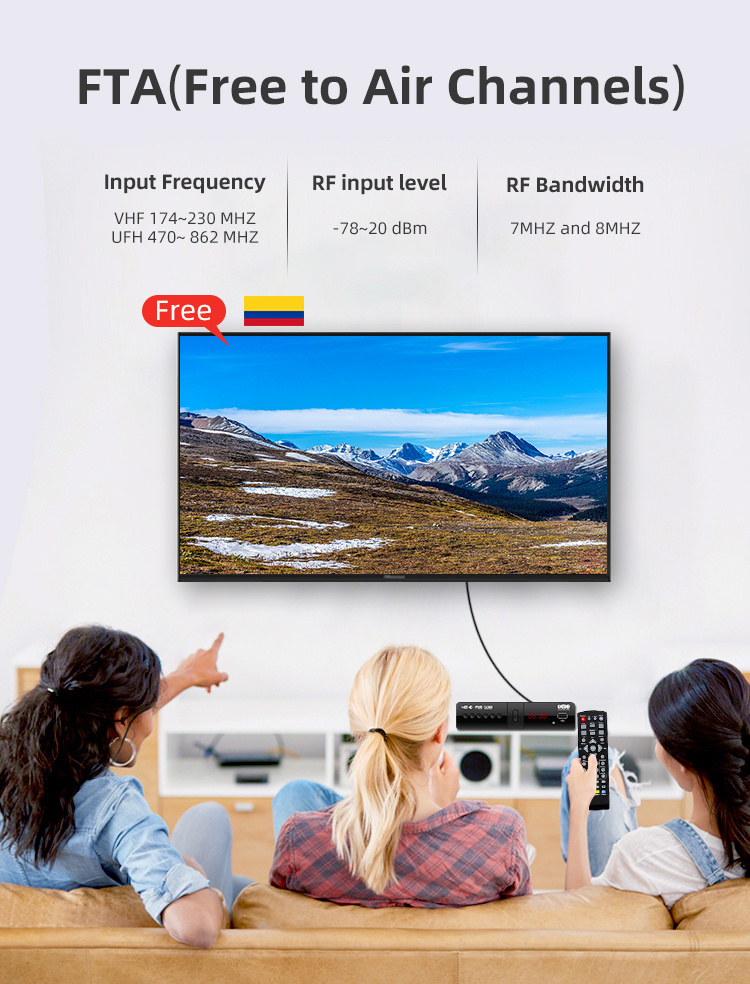 TV Set Top Box HD FTA DVB T DVB-T2 Colombia