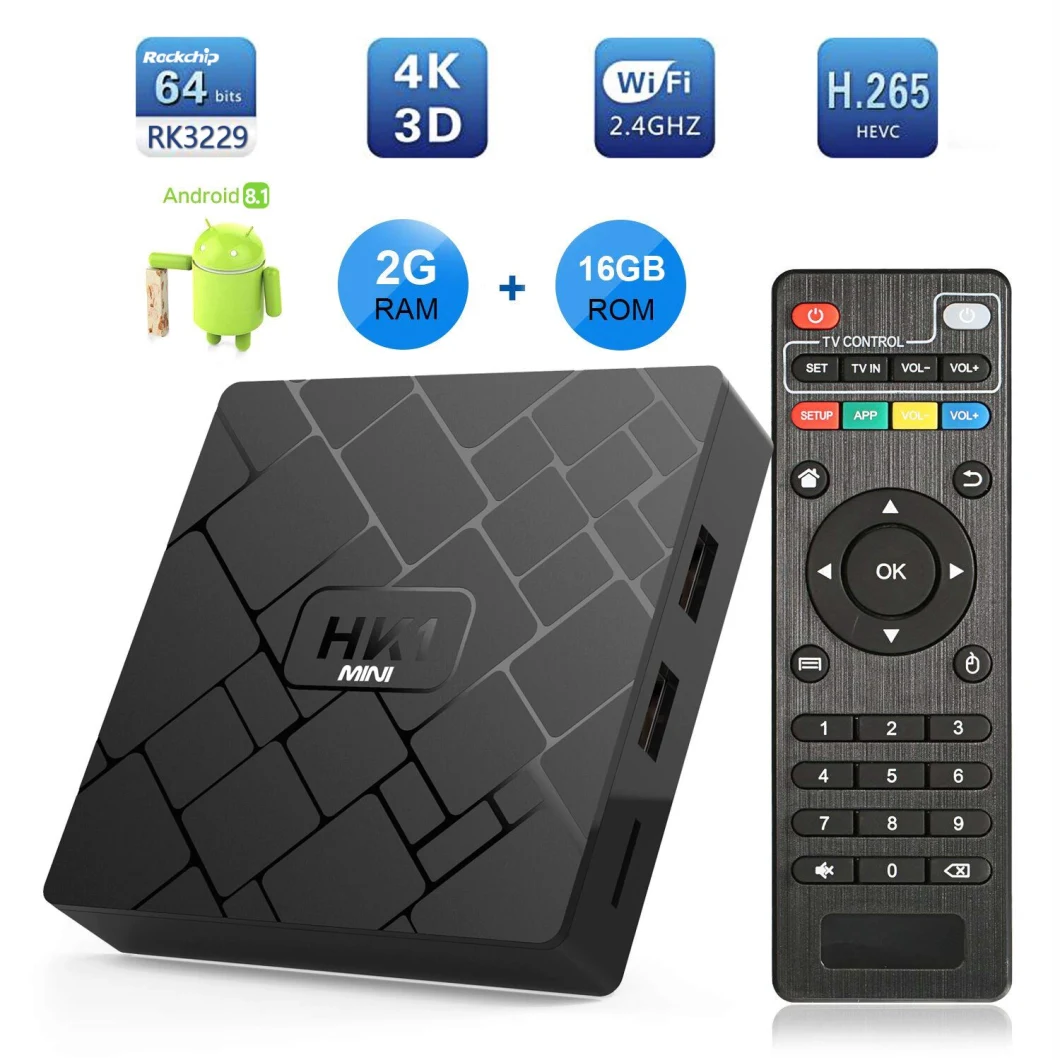 New Product The Cheapest Set Top Box HK1 Mini Rockchip Rk3229 2GB 16GB Android 8.1 Smart Android TV Box Set Top Box WiFi
