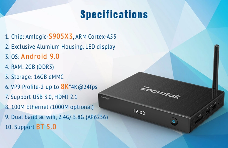 Zoomtak M5 PRO Internet TV Set Top Box Amlogic S905X3 8K Android TV Box