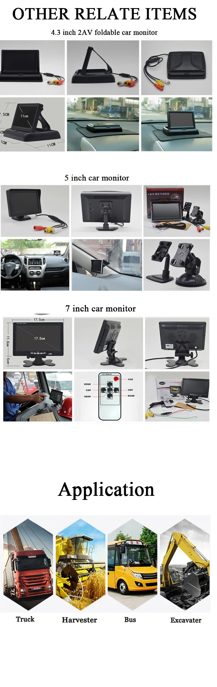 Car Rear View Monitor Car Monitor 4.3 Inch Monitor for Car Dashboard