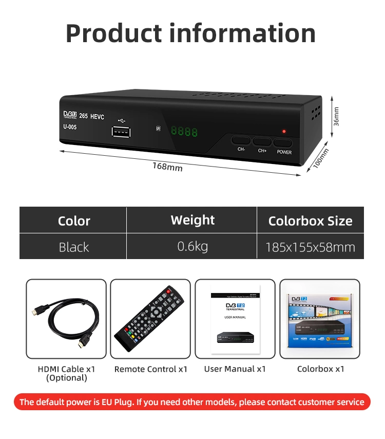 Hot Selling Decoder DVB-T2 H. 265 Hevc IPTV WiFi Set-Top Box DVB-T2/C