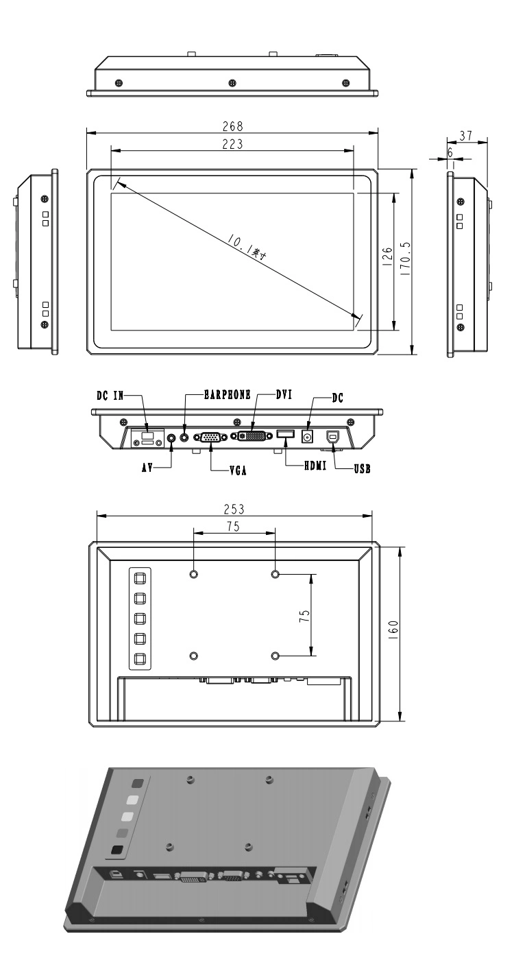 10 Inch Industrial Monitor 10.1 Inch 16: 9 1366*768 Pcap Touchscreen 10