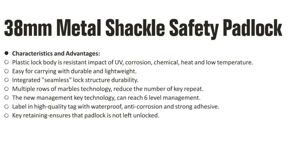 GS-8524 Metal Shackle Safety Padlock, 38mm Metal Schackl Safety Padlock, High Quality Safety Padlock