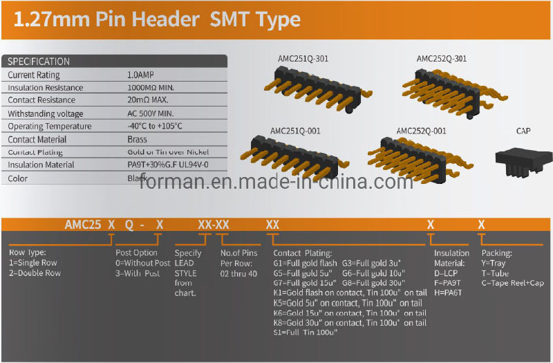 Wire to Board SMT Components Electrics PCB Spare Parts 1.27 Pitch SMT/SMD Connectors