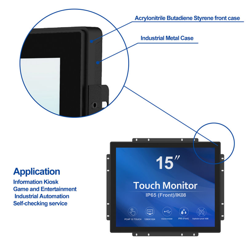 15'' Capacitive Touch Screen Monitor 10 Points Shenzhen Factory Cheap 10 Points USB HMI LCD Pcap Touch Screen Monitor