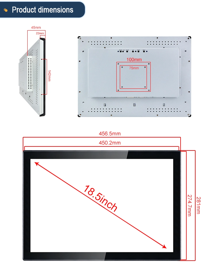 Industrial HMI Data Monitor 18.5 Inch Touch Panel Embedded Touch Screen in Wall Tablet
