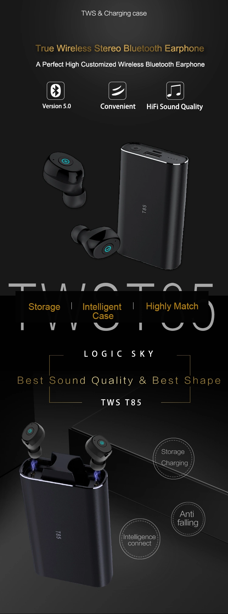 Logic Sky T85 Bluetooth Headset with Power Bank Tws Earbuds