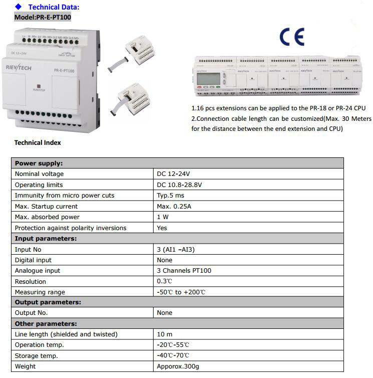 Pr-E-PT100, Expansion Module, Programmable Logic Controller, Smart Relay, Micro PLC Controller, Ce
