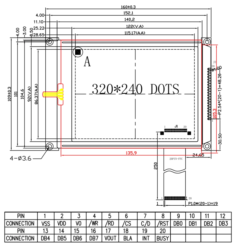 Industrial 5.7 Inch 320X240 DOT Matrix Graphic LCD Display