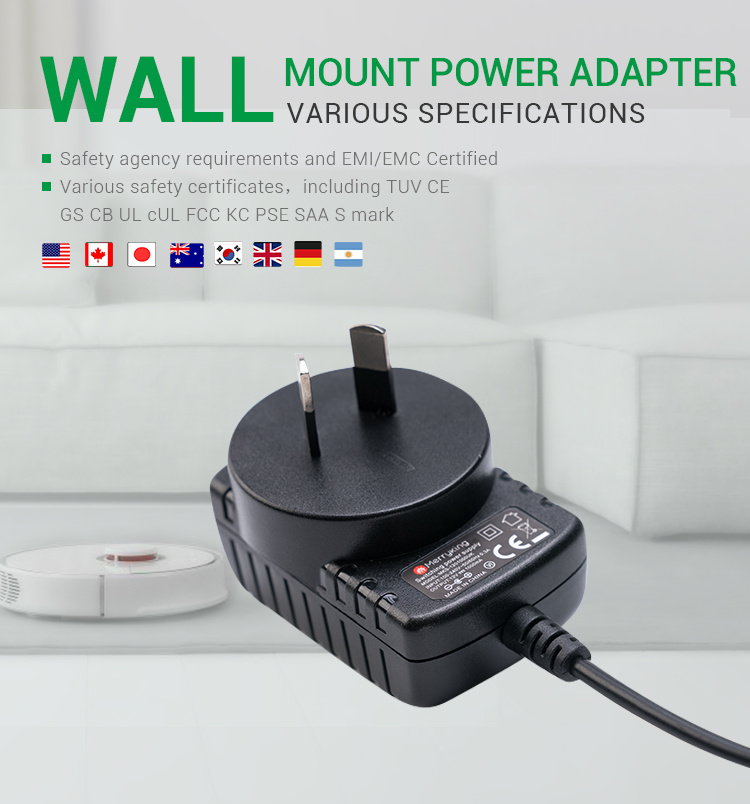 SAA RoHS 220V AC to 12V DC Power Adapter Portable AC Adapter 5V Switching Power Adapter 12 Watt