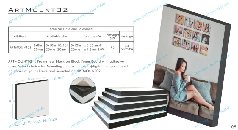 Black Adhesive Foam Board 10inx15in 20mm