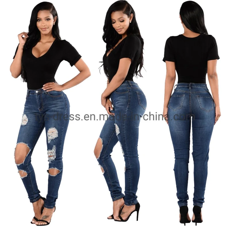 Factory Ripped Design High Waist Women Skinny Jeans