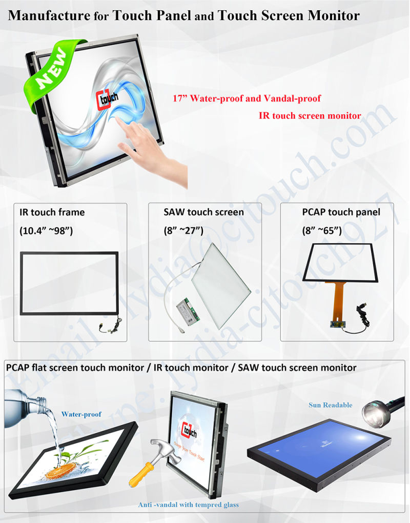 Cjtouch 15" Pcap Flat Screen Touch Monitor with Waterproof Function for Touch Kiosk