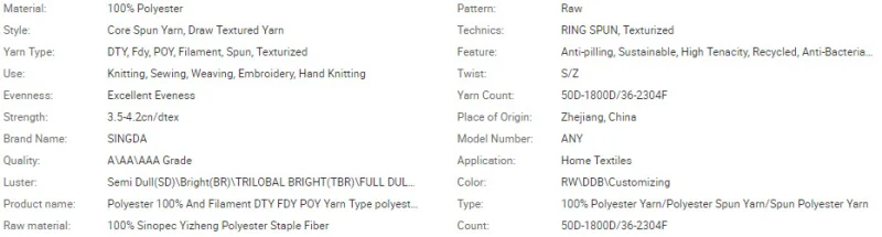 Textile Polyester 150d/48f Yarn DTY Nim Yarns