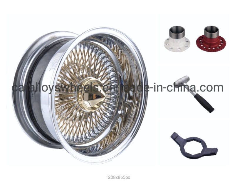 13 Inch, 14 Inch, 15 Inch, 18 Inch, 20 Inch, 22 Inch Wire Wheel for Car Chrome and Gold Finish