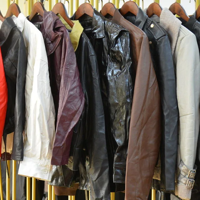 Used Men&prime; S Fashion PU Leather Jacket Used Clothes