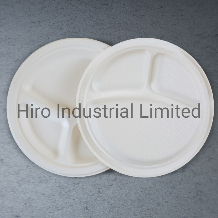 10 Inch Compartment Round Bagasse Plate with Eco-Friendly Biodegradable Sugarcane