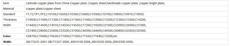 Copper Cathode Electrolytic Copper Cathode 99.99% Copper Cathode