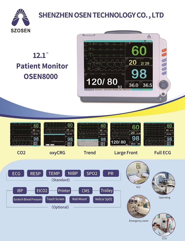 12 Inch Multiparameter Vital Sign ICU Bedside Patient Monitor