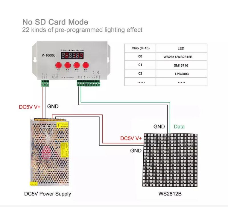 2048pixels DC5V-24V Addressable Programmable K-1000c LED Strip Module Controller