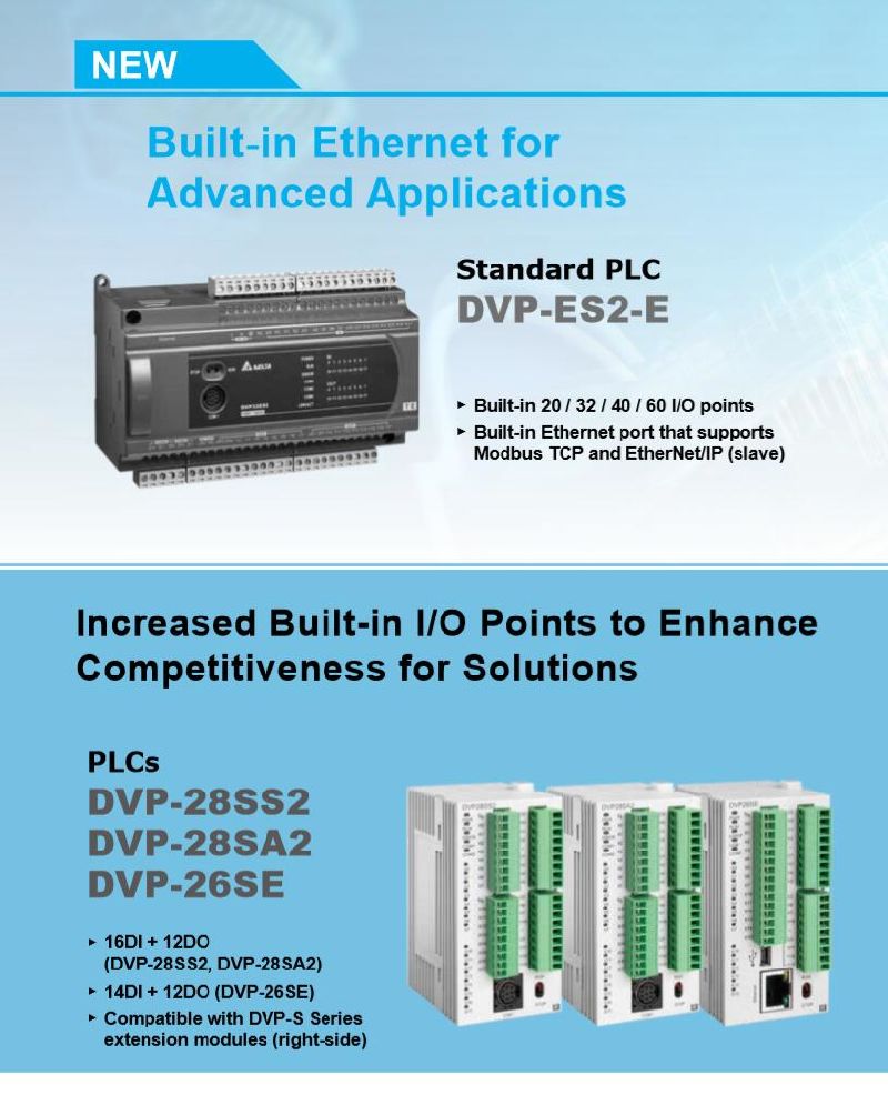 Delta PLC/Dvp-Es Es2 Series Is a Small PLC for Basic Sequential Control. It Is Economical, Highly Efficient and Functional.
