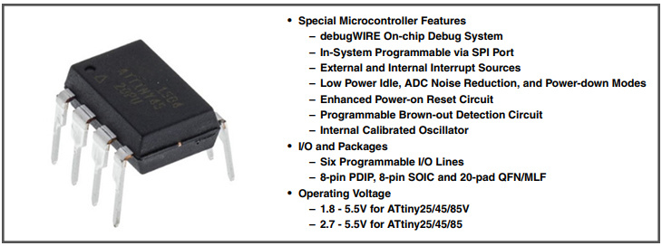 Import Attiny45-20PU in-Line DIP-8 Microcontroller MCU