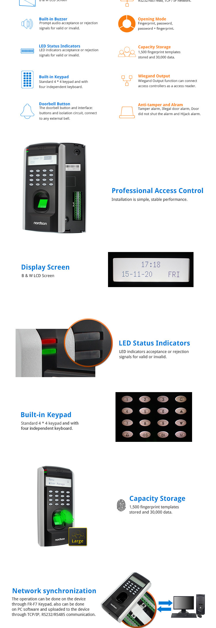 Network Touchable Screen with Wiegand Signal Output Biometric Fingerprint Access Control