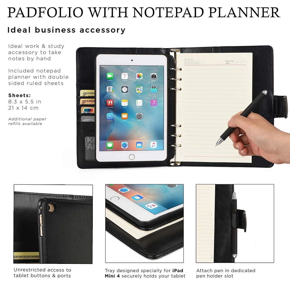 Business Black Pad A5 Planner Card Holder PVC Leather Notebook