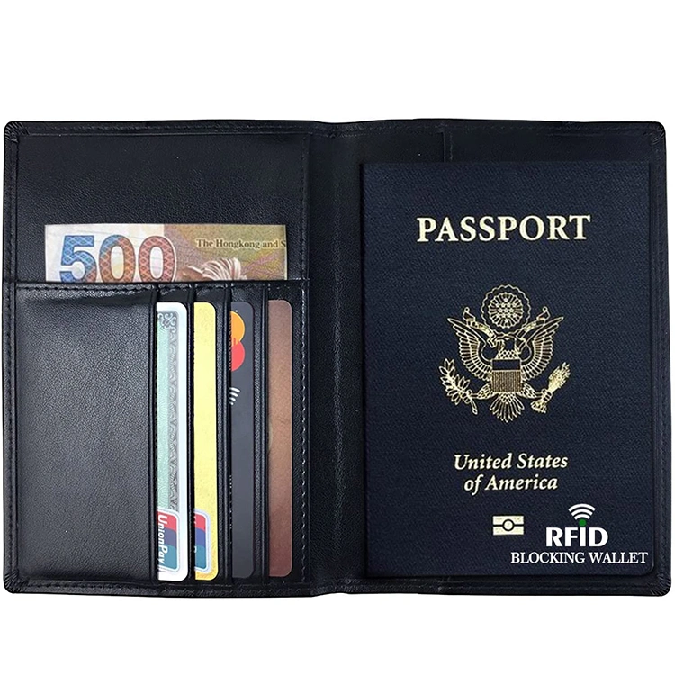 RFID Blocking Black PVC Leather Custom Travel Passport Cover Case Credit Card Holder Wallet