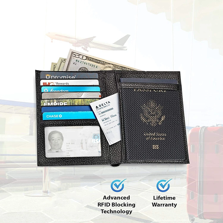 PU Leather Credit Card Organizer Women Men Custom RFID Blocking Travel Card Passport Holder Wallet