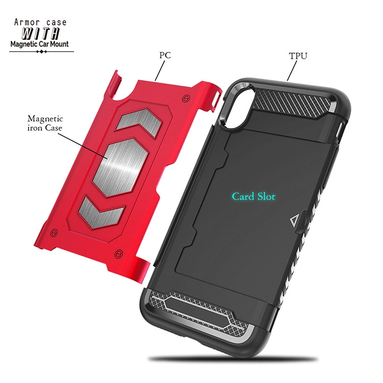 Shockproof Magnet Car Holder Credit Card Mobile Phone Case for iPhone X Plus Defender Case