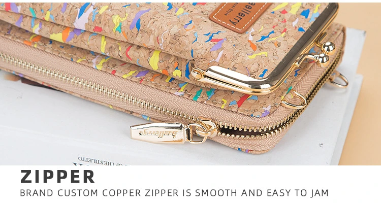 Wood Grain Chain Long Card Holder Purse Zipper Brand Wallet