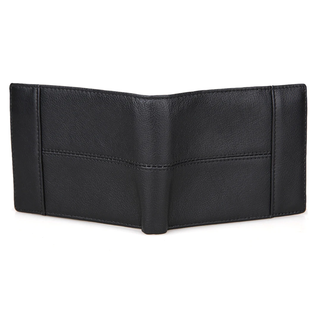 Hot Selling Genuine Cowhide Leather Black Wallet ID Card Holder